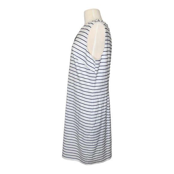 Sail To Sable White Navy Striped Sleeveless Stretch Dress Large Zipper Back - Picture 9 of 12